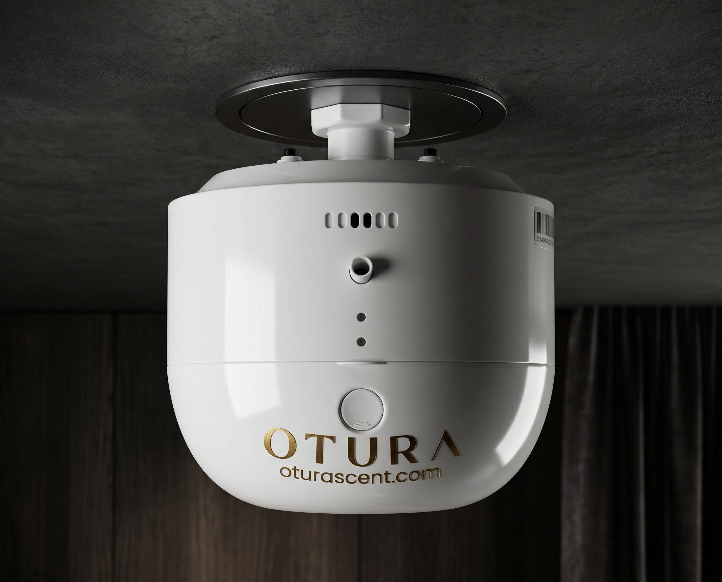 OTURA ORBIS Commercial Scent Machine mounted cleanly on a retail ceiling.