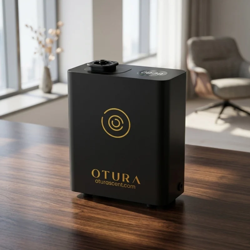OTURA LUXE Smart Ambient Scenting System mounted elegantly on a modern wall.